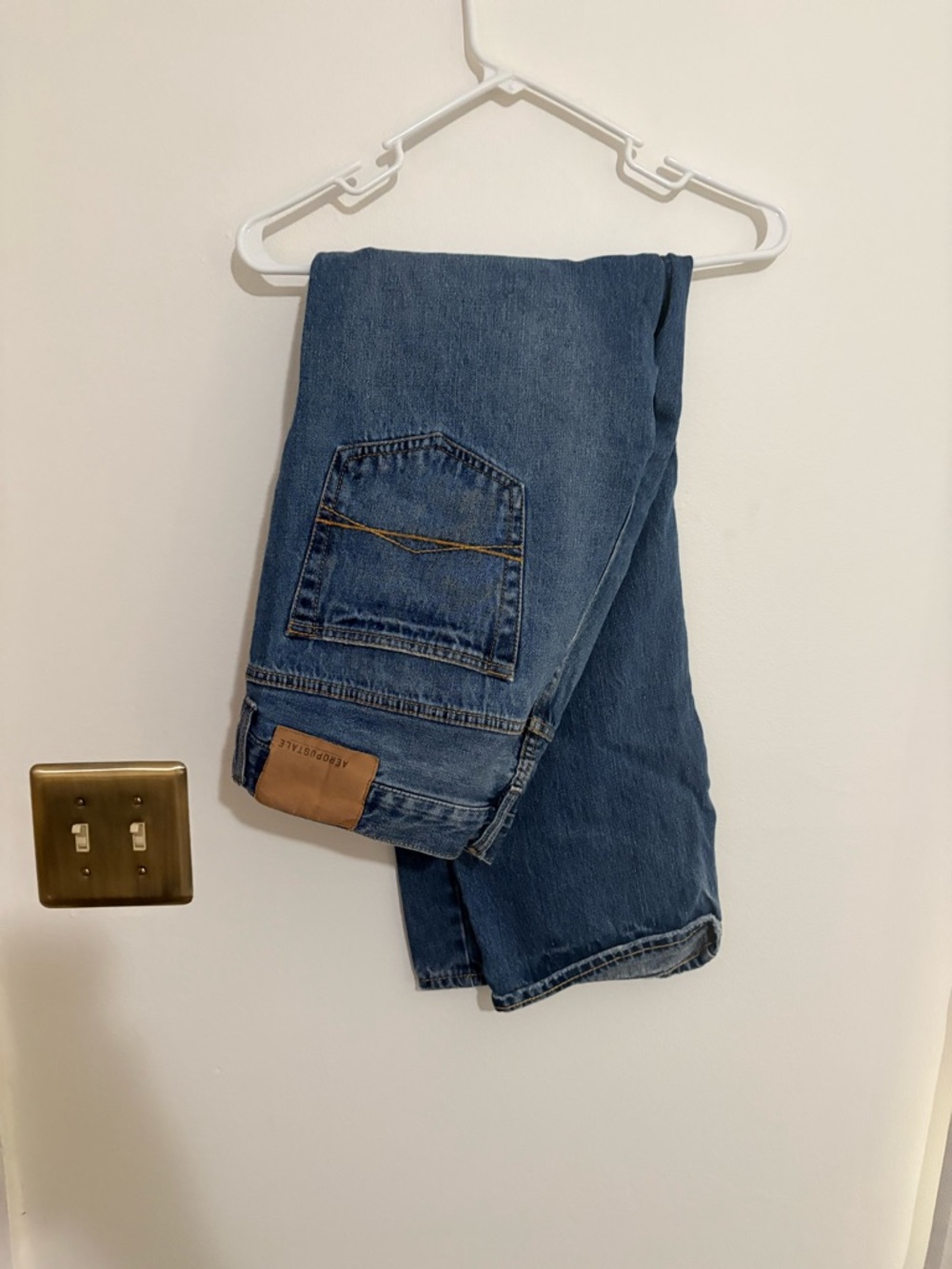 Aeropostale Blue Denim Jeans with Brown Leather Patch